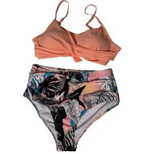 NWT Wrap top XL BIKINI pink peach tropical floral bottoms